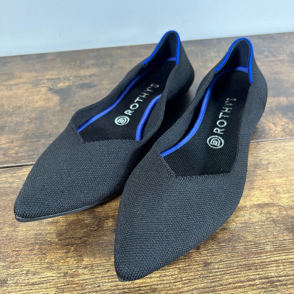 ROTHY’S The Point II Black Flats In Love Insole 10.5 Quiet Luxury Casual Chic - Picture 2 of 7